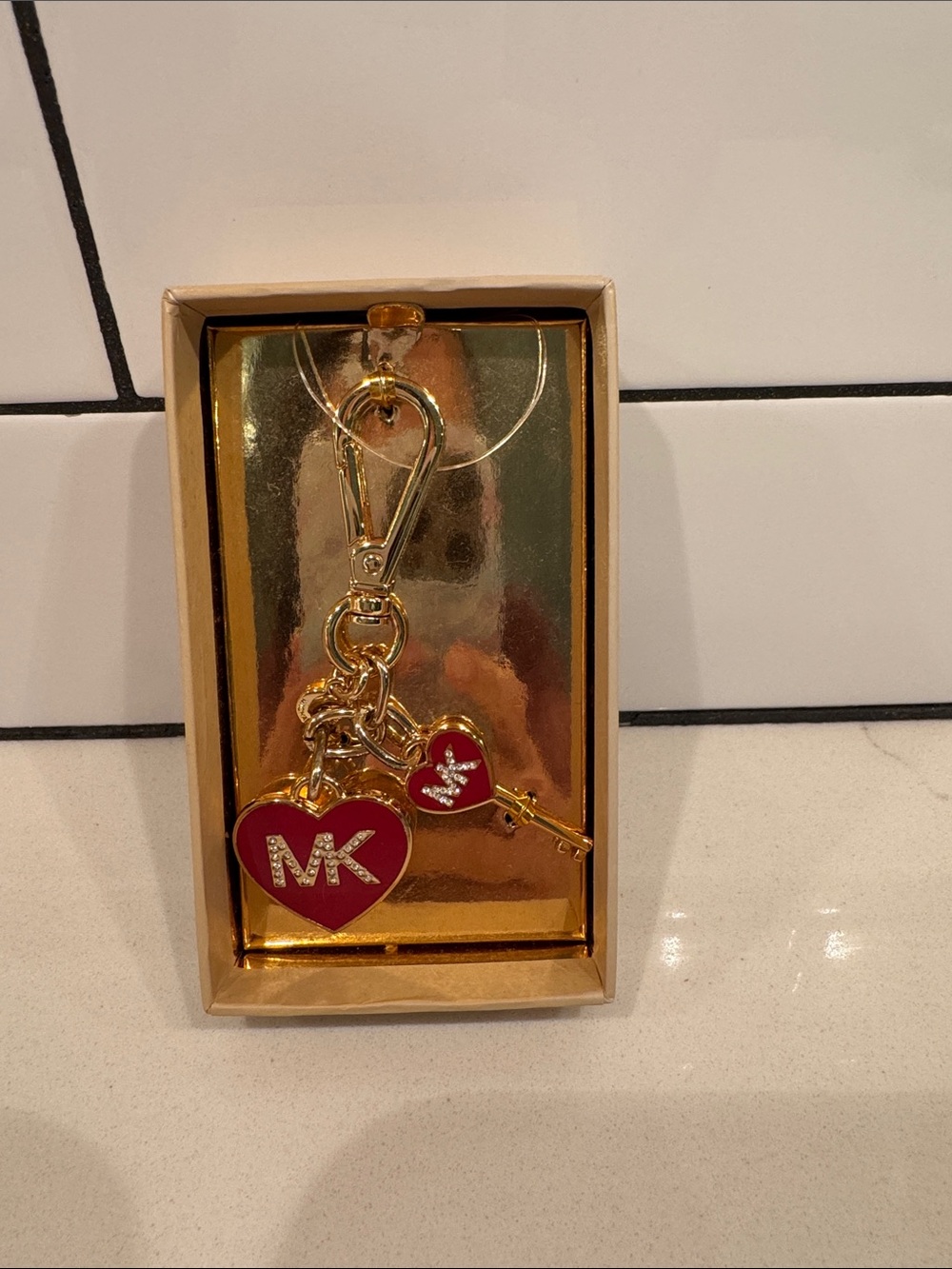 Michael Kors heart & key keychain bag charm fob NIB